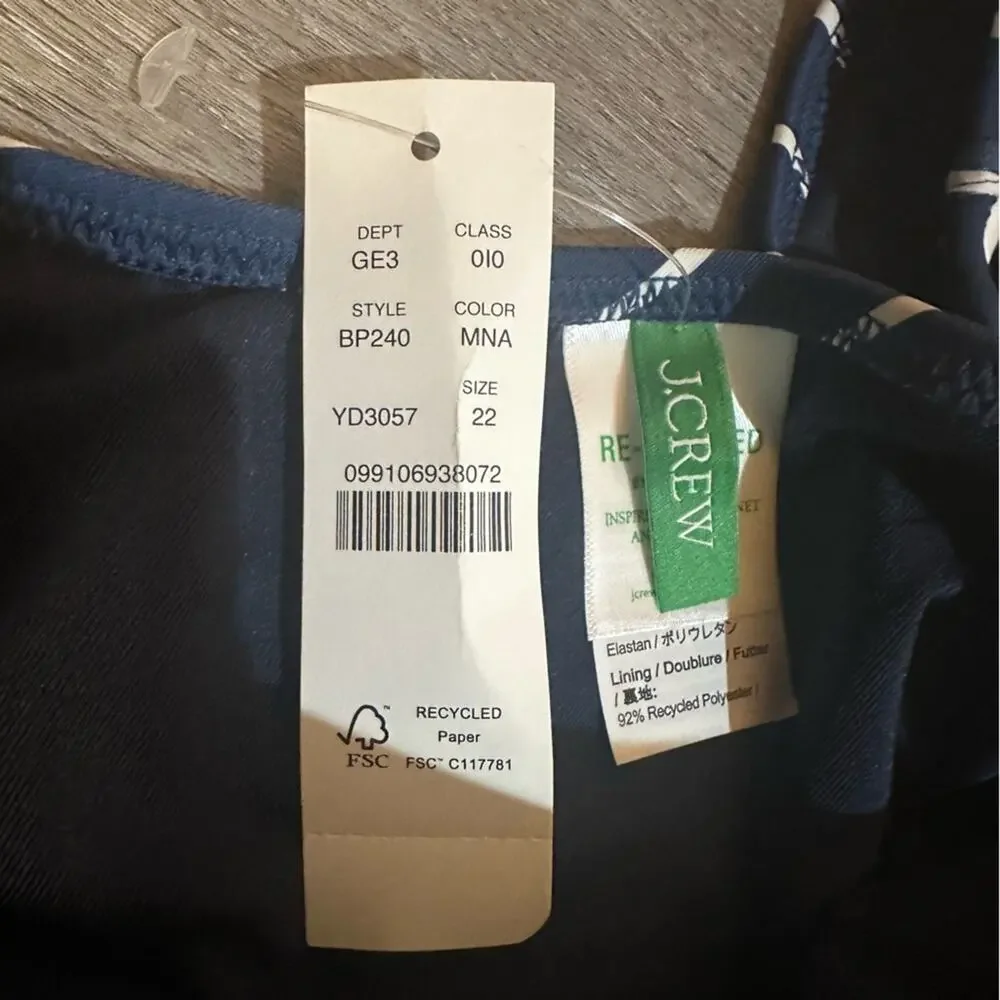 J. Crew Cutout one-piece full-coverage swimsuit with buttons in navy stripe NEW - Picture 4 of 5